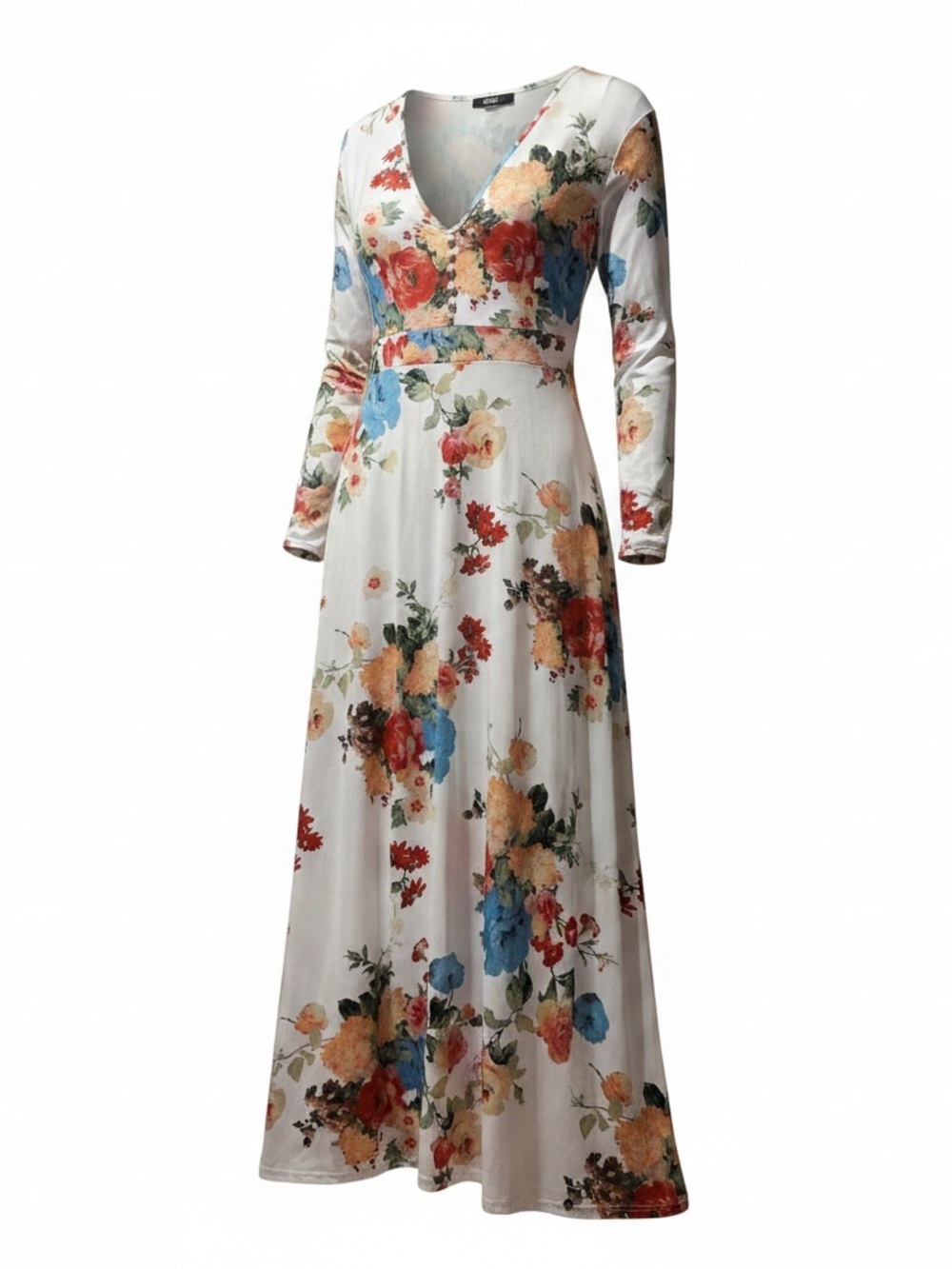 Floral V-Neck Maxi Dress - White Floral